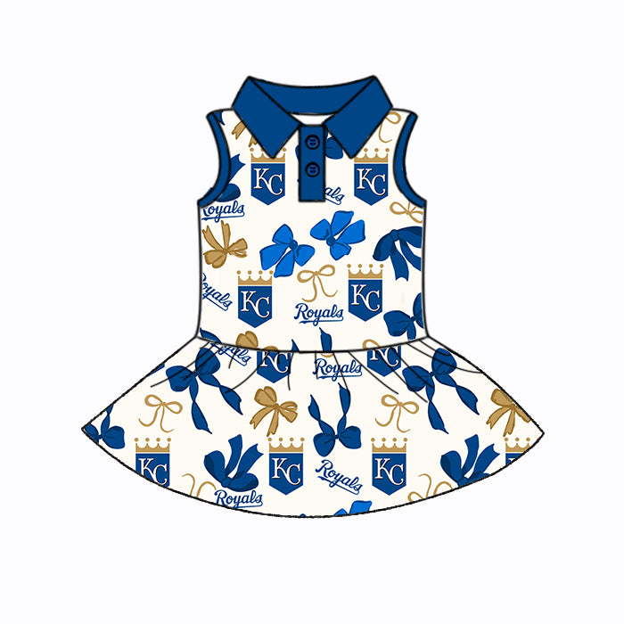 (Custom Design Preorder MOQ 5 Each Color) Team's ROYALS Bows Print Girls Summer Clothes Sisters Matching Wear