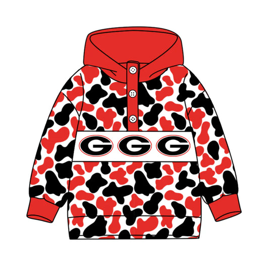 (Custom Design Preorder MOQ 5) Team's Georgia Camo Print Kids Long Sleeve Buttons Hoodie Top