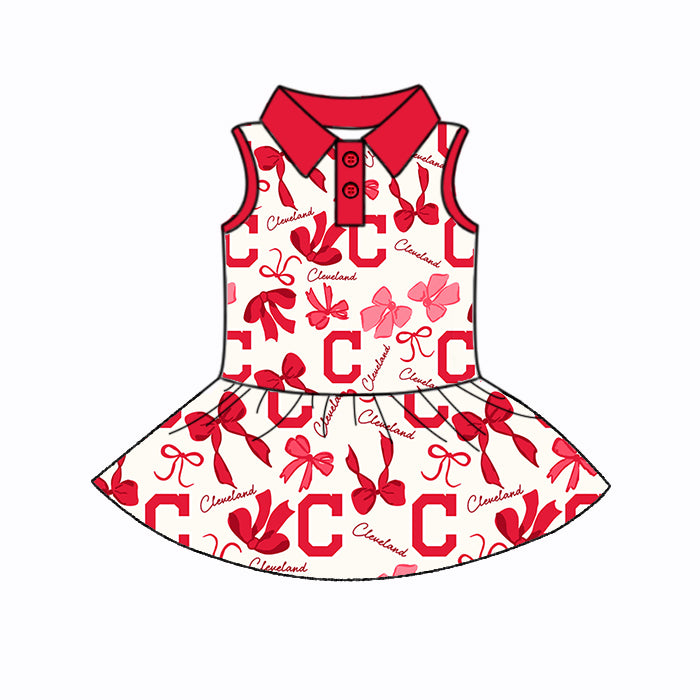 (Custom Design Preorder MOQ 5 Each Color) Team's CLEVELAND Bows Print Girls Summer Clothes Sisters Matching Wear