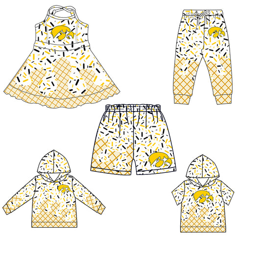 (Custom Design Preorder MOQ 5 Each Item)Team's Lowa Hawkeyes Sprinkles Print Sibling Matching Clothes