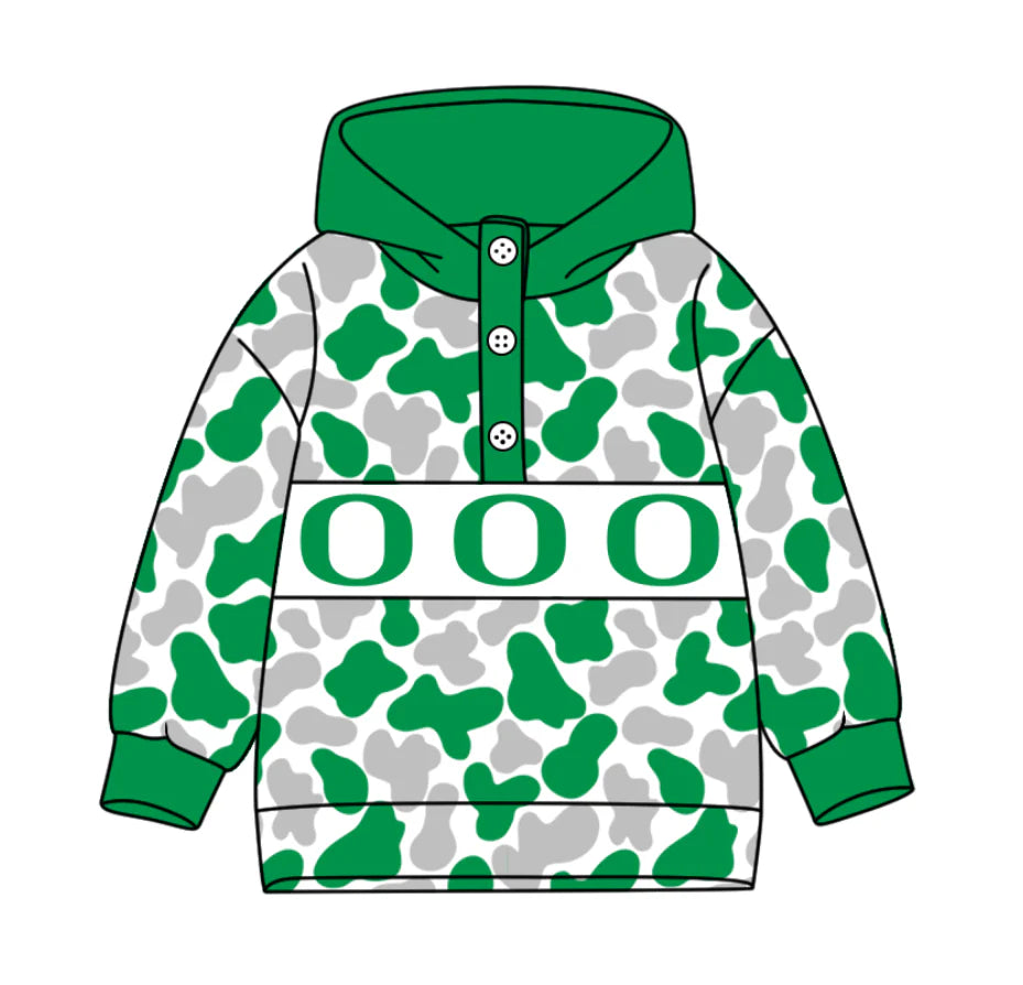(Custom Design Preorder MOQ 5) Team's Oregon Ducks Camo Print Kids Long Sleeve Buttons Hoodie Top
