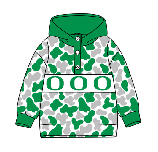 (Custom Design Preorder MOQ 5) Team's Oregon Ducks Camo Print Kids Long Sleeve Buttons Hoodie Top