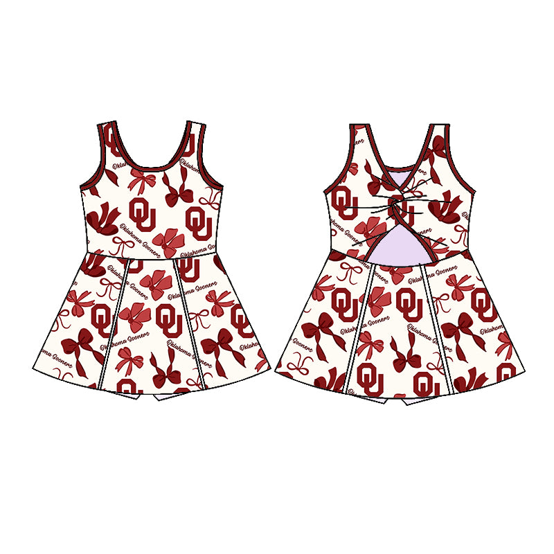 (Custom Design Preorder MOQ 5 Each Color) Team's Oklahoma Sooners Bows Print Girls Summer Clothes Sisters Matching Wear