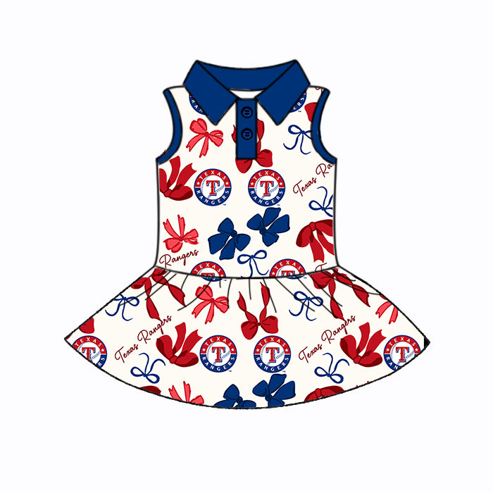 (Custom Design Preorder MOQ 5 Each Color) Team's TEXAS RANGERS Bows Print Girls Summer Clothes Sisters Matching Wear