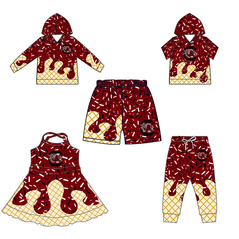 (Custom Design Preorder MOQ 5 Each Item)Team's Gamecock Sprinkles Print Sibling Matching Clothes