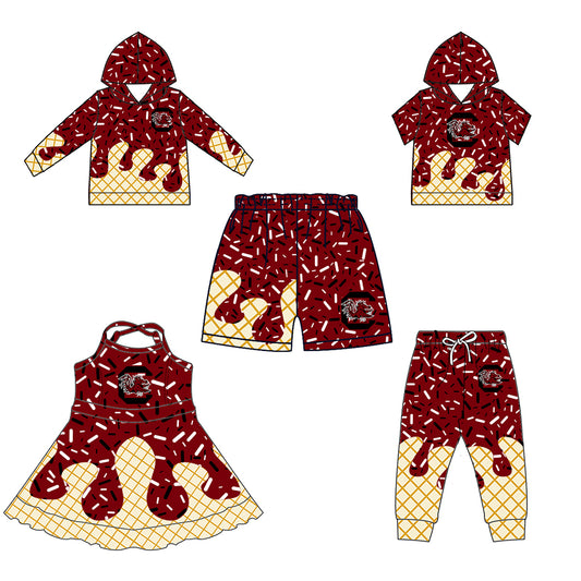 (Custom Design Preorder MOQ 5 Each Item)Team's Gamecock Sprinkles Print Sibling Matching Clothes