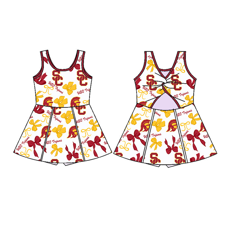 (Custom Design Preorder MOQ 5 Each Color) Team's USC Trjans Bows Print Girls Summer Clothes Sisters Matching Wear