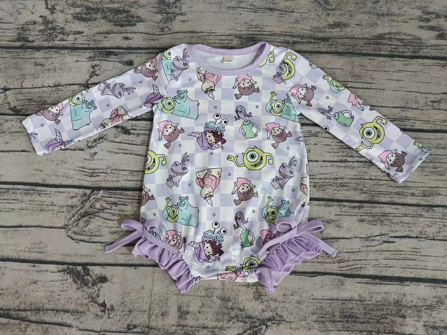 (Custom Design Preorder MOQ 5) Cartoon Monster Print Girls 1 Piece Long Sleeve Swimsuits