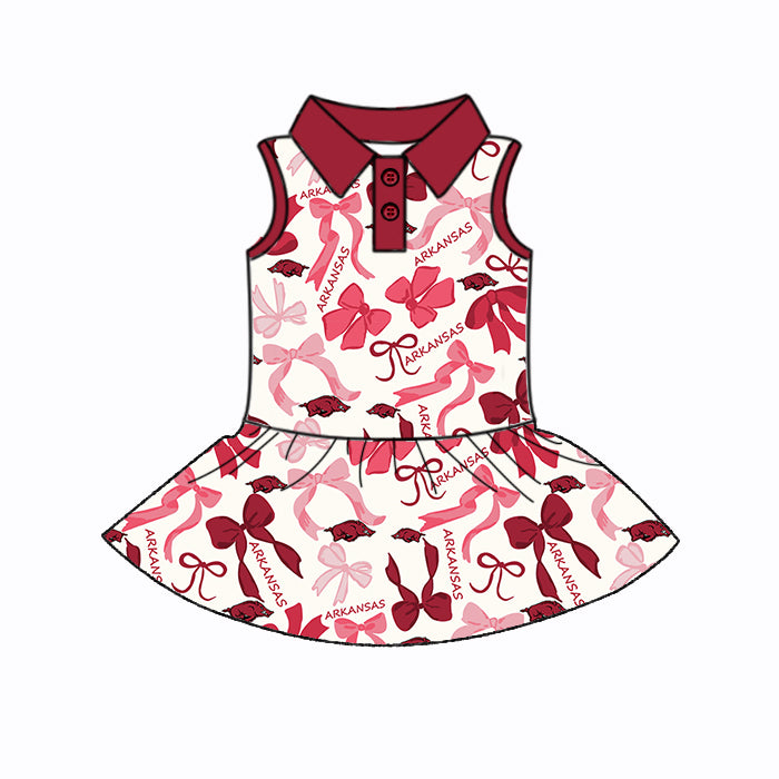(Custom Design Preorder MOQ 5 Each Color) Team's ARKANSAS Bows Print Girls Summer Clothes Sisters Matching Wear