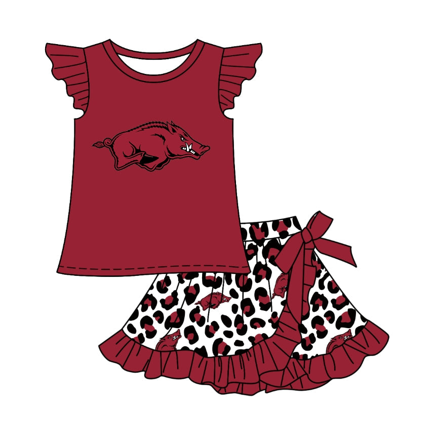 (Custom Design Preorder MOQ 5) Team's Arkansas Leopard Print Skirts Shorts Girls Summer Clothes Set