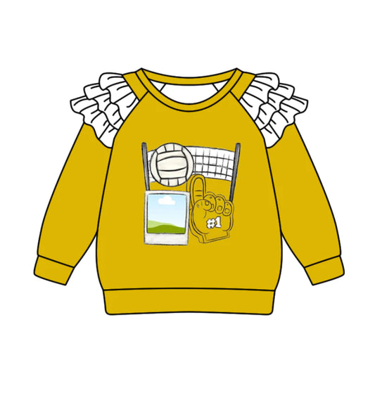 (Custom Design Preorder MOQ 5 Each Item) Team's Gold Print Long Sleeve Tee Shirts Top Mom and Me Matching Clothes