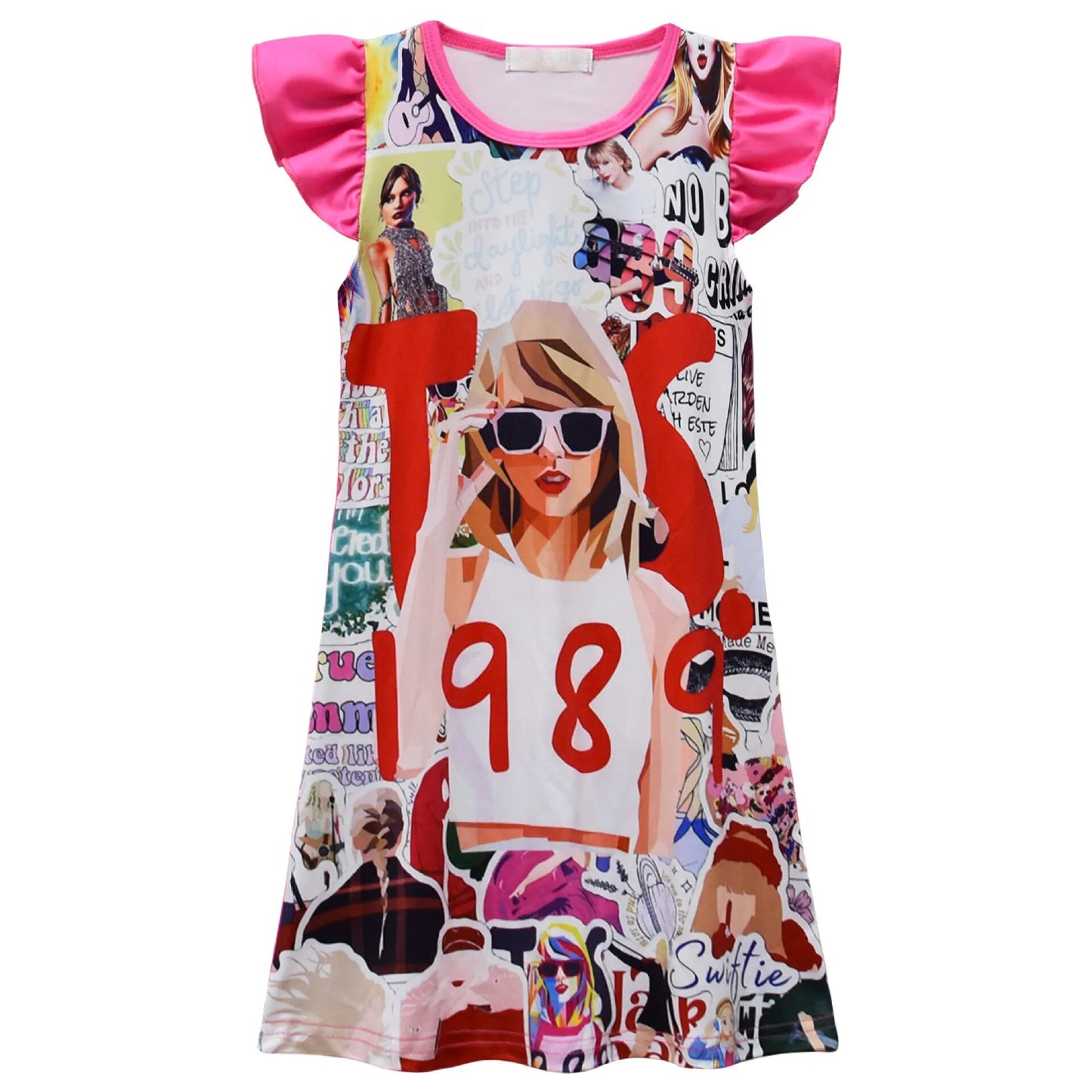 (Custom Design Preorder MOQ 5) Pink Singer Swiftie 1989 Print Girls Knee Length Summer Dress