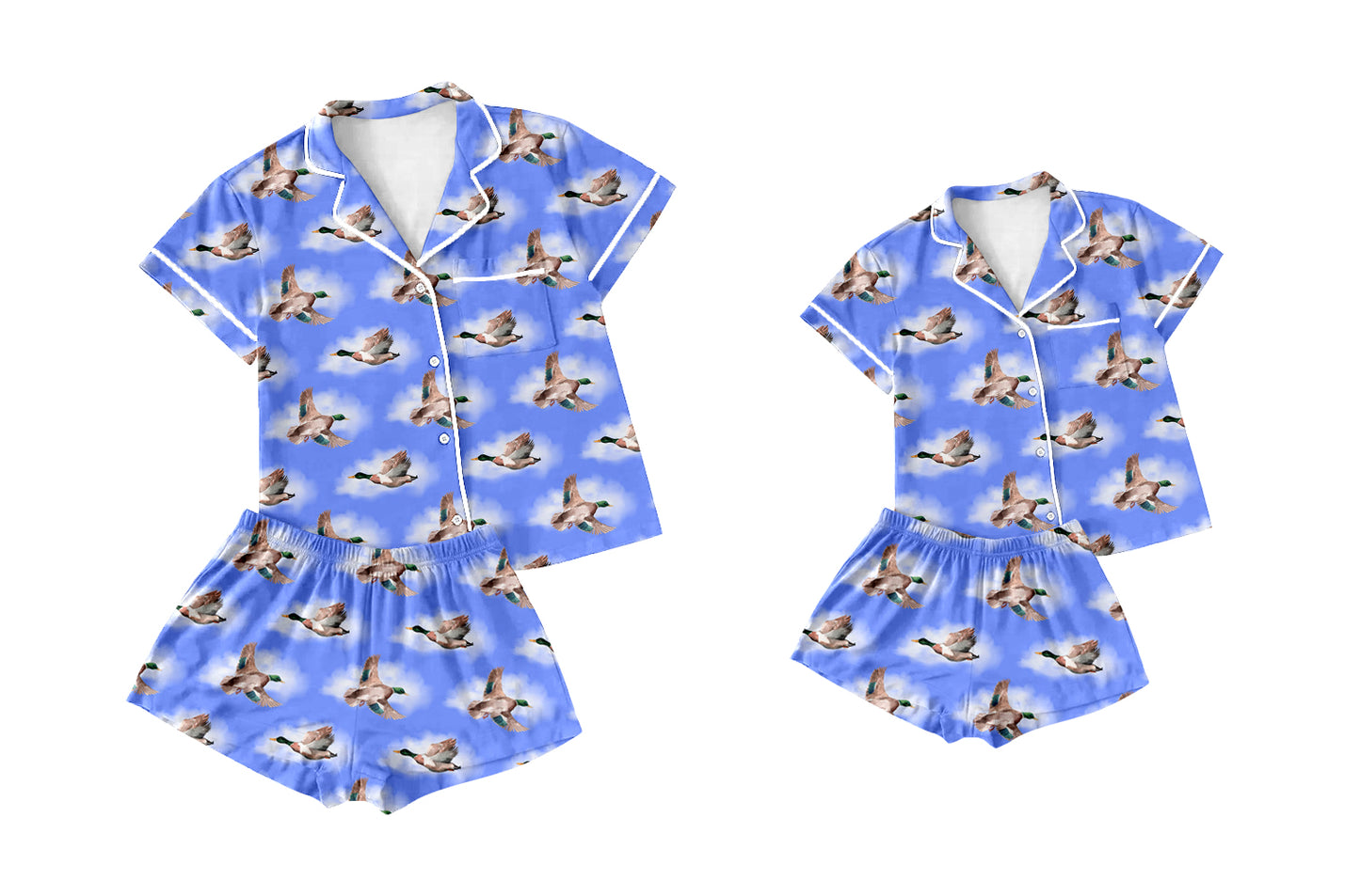 11.29(Custom Design Preorder MOQ 5 Each Design) Duck Blue Print Buttons Pajamas Sets Mom and Me Summer Matching Clothes