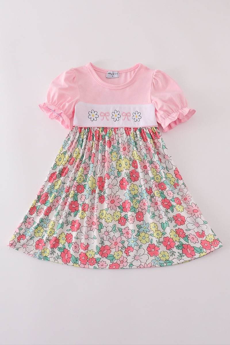 (Custom Design Preorder MOQ 5 ) Colorful Flowers Girls Summer Knee Length Dress