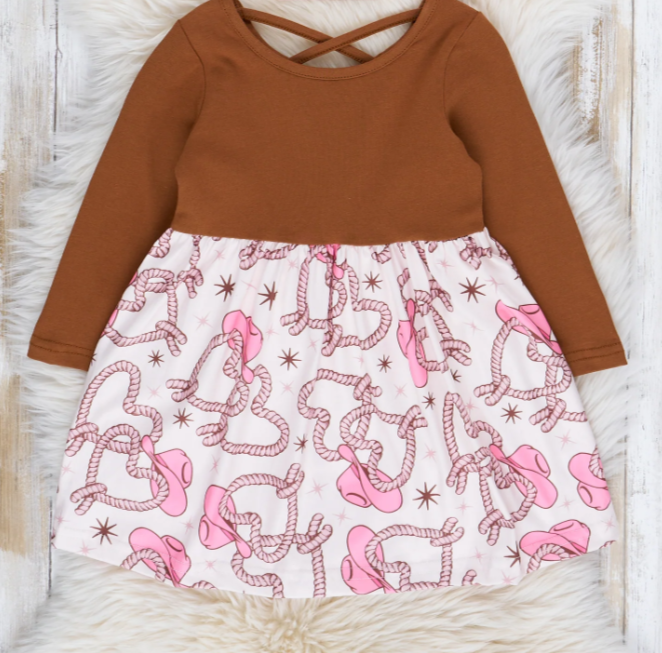 (Custom Design Preorder MOQ 5) Heart Hat Print Girls Valentine's Day Knee Length Dress