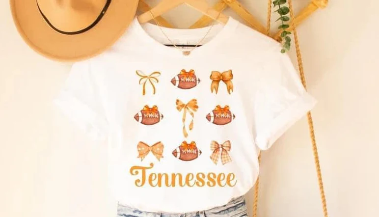 (Custom Design Preorder MOQ 5) Team's Bows Tennessee Print Girls Summer Tee Shirts Top