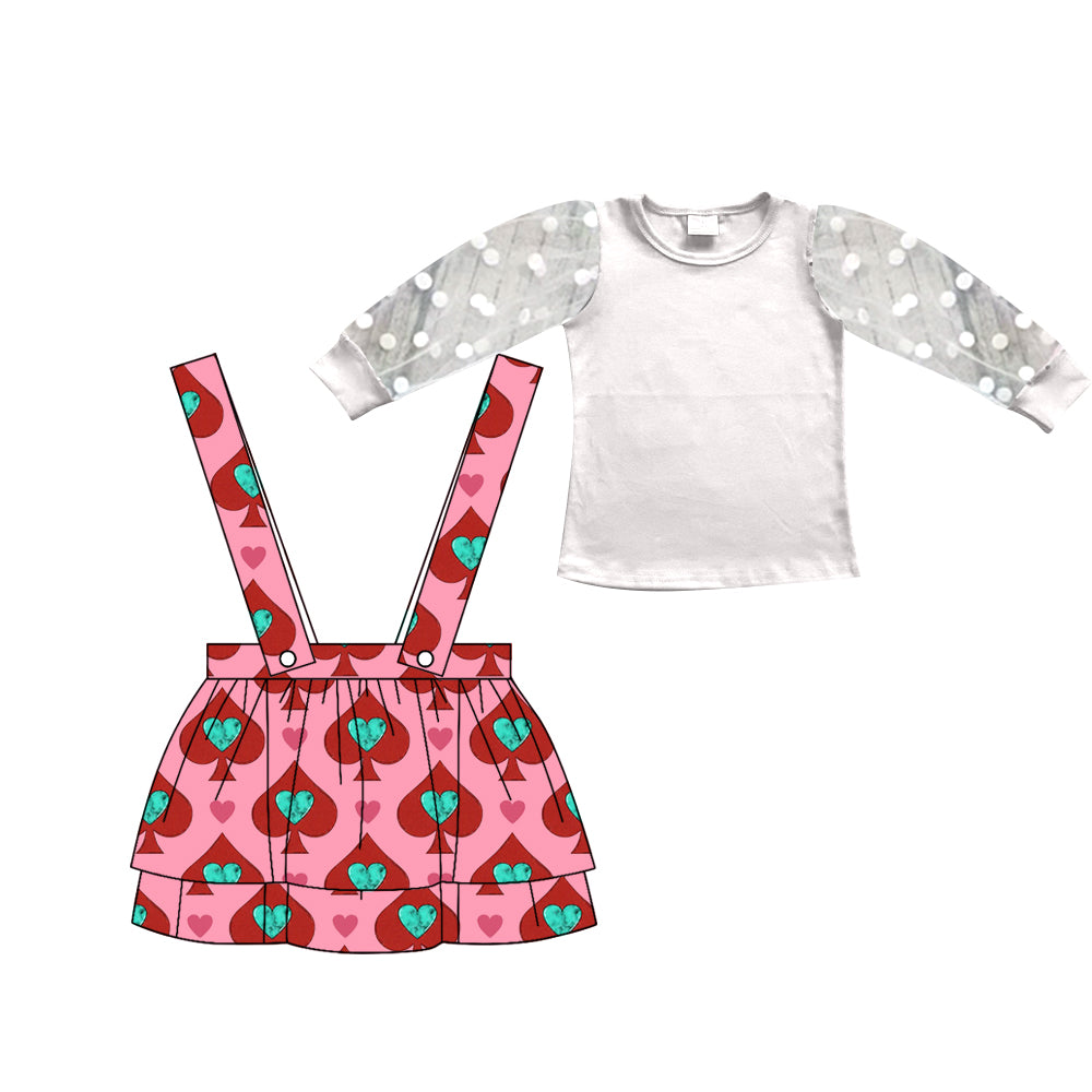 12.6(Custom Design Preorder MOQ 5) White Tulle Top Heart Skirts Girls Valentine's Day Clothes Set