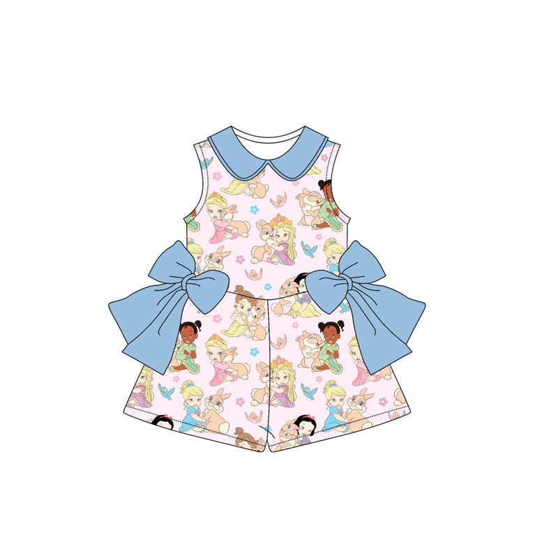 (Custom Design Preorder MOQ 5) Cartoon Princess Print Girls Summer Jumpsuits