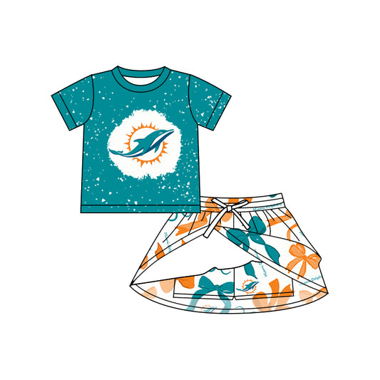 (Custom Design Preorder MOQ 5) Team's Miami Dolphins Top Skirts Shorts Girls Summer Clothes Sets