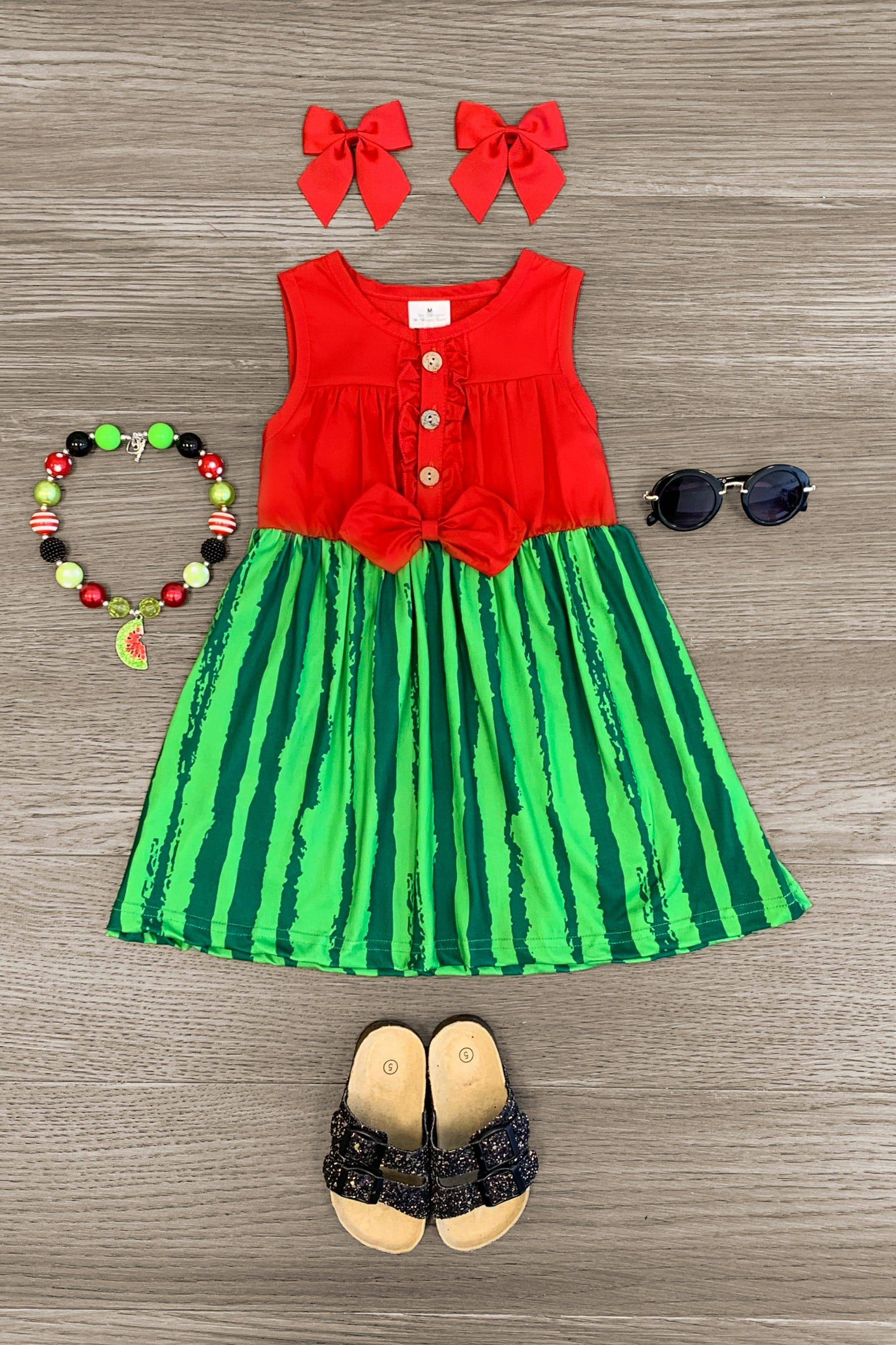 (Custom Design Preorder MOQ 5) Watermelon Print Girls Summer Knee Length Dress