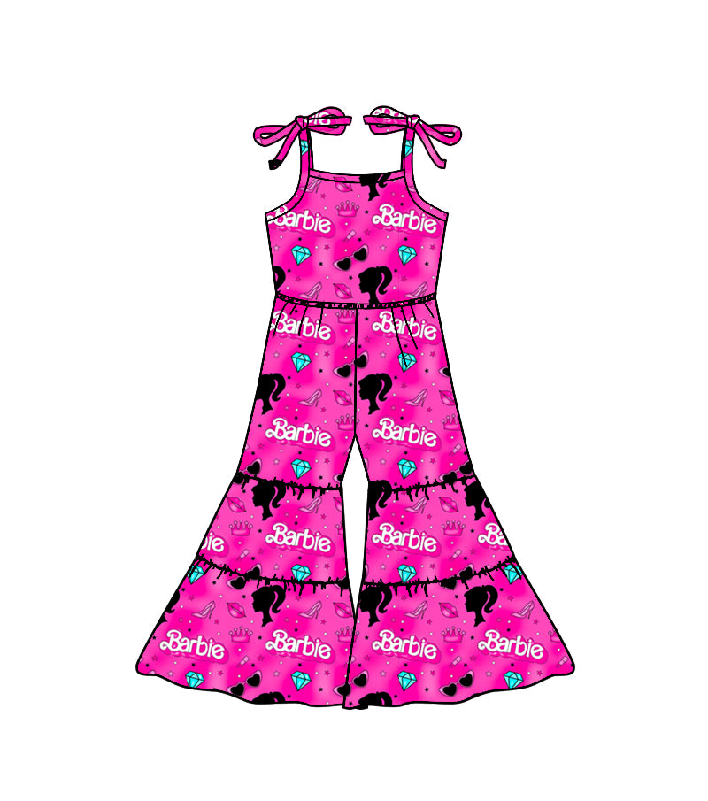 (Custom Design Preorder MOQ 5) Hot Pink BA Print Girls Summer Jumpsuit