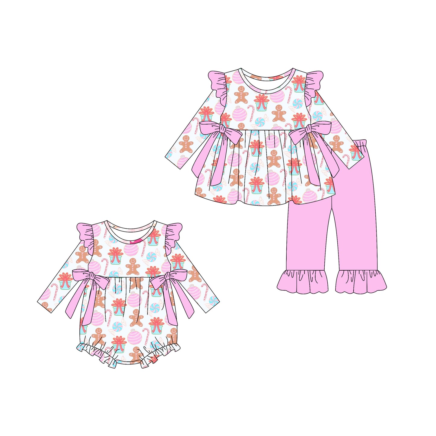 5.22(Custom Design Preorder MOQ 5 Each Design) Gingerbread Candy Print Girls Christmas Matching Clothes Sisters Wear