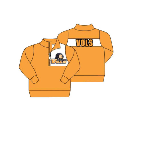 (Custom Design Preorder MOQ 5) Team's Tennessee Orange Print Kids Long Sleeve Zipper Pullover Top