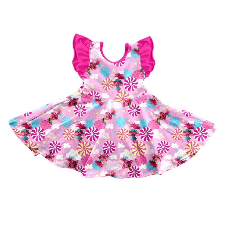 (Custom Design Preorder MOQ 5) Cartoon Hair Monster Print Girls Knee Length Dress