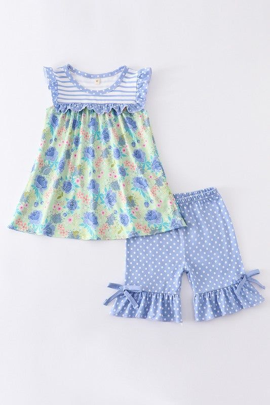 (Custom Design Preorder MOQ 5) Flowers Print Girls Summer Clothes Set