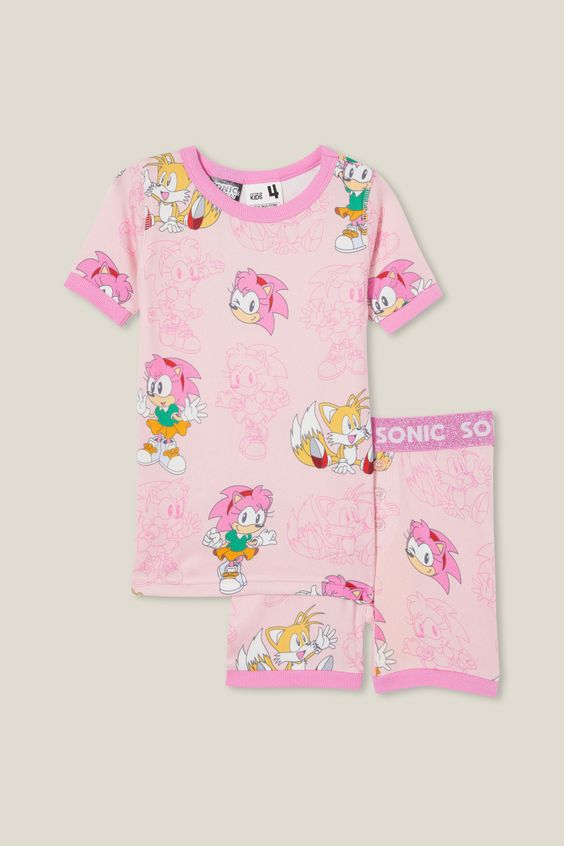 (Custom Design Preorder MOQ 5) Cartoon Figure Pink Print Girl Summer Clothes Set