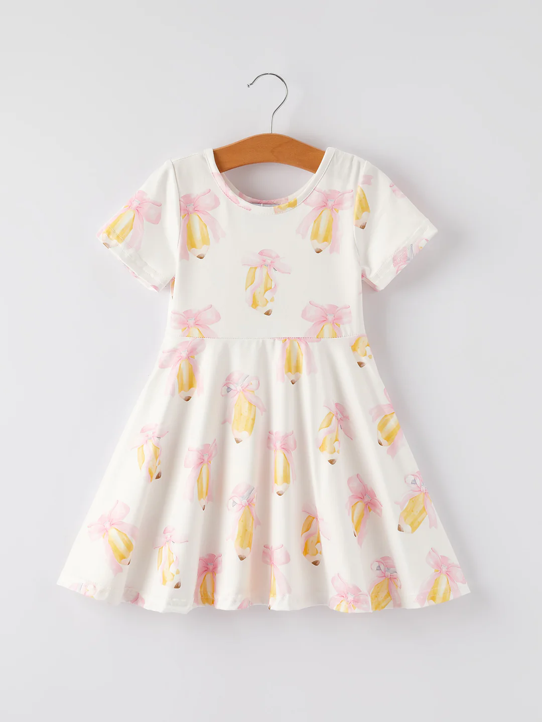 (Custom Design Preorder MOQ 5) Pen Bows Print Girls Back to School Knee Length Dress