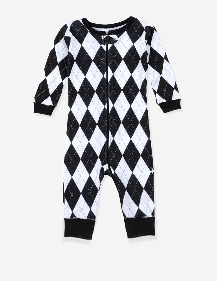 (Custom Design Preorder MOQ 5) Black Plaid Print Baby Fall Sleeper Zipper Romper