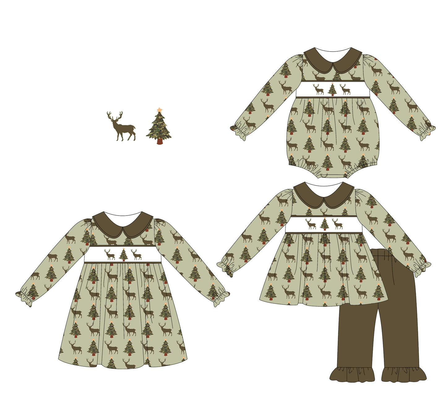 5.21(Custom Design Preorder MOQ 5 Each Design) Deer Tree Camo Print Girls Christmas Matching Clothes Sisters Wear