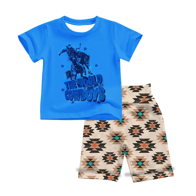 (Custom Design Preorder MOQ 5) The World Cowboys Aztec Shorts Boys Western Clothes Set