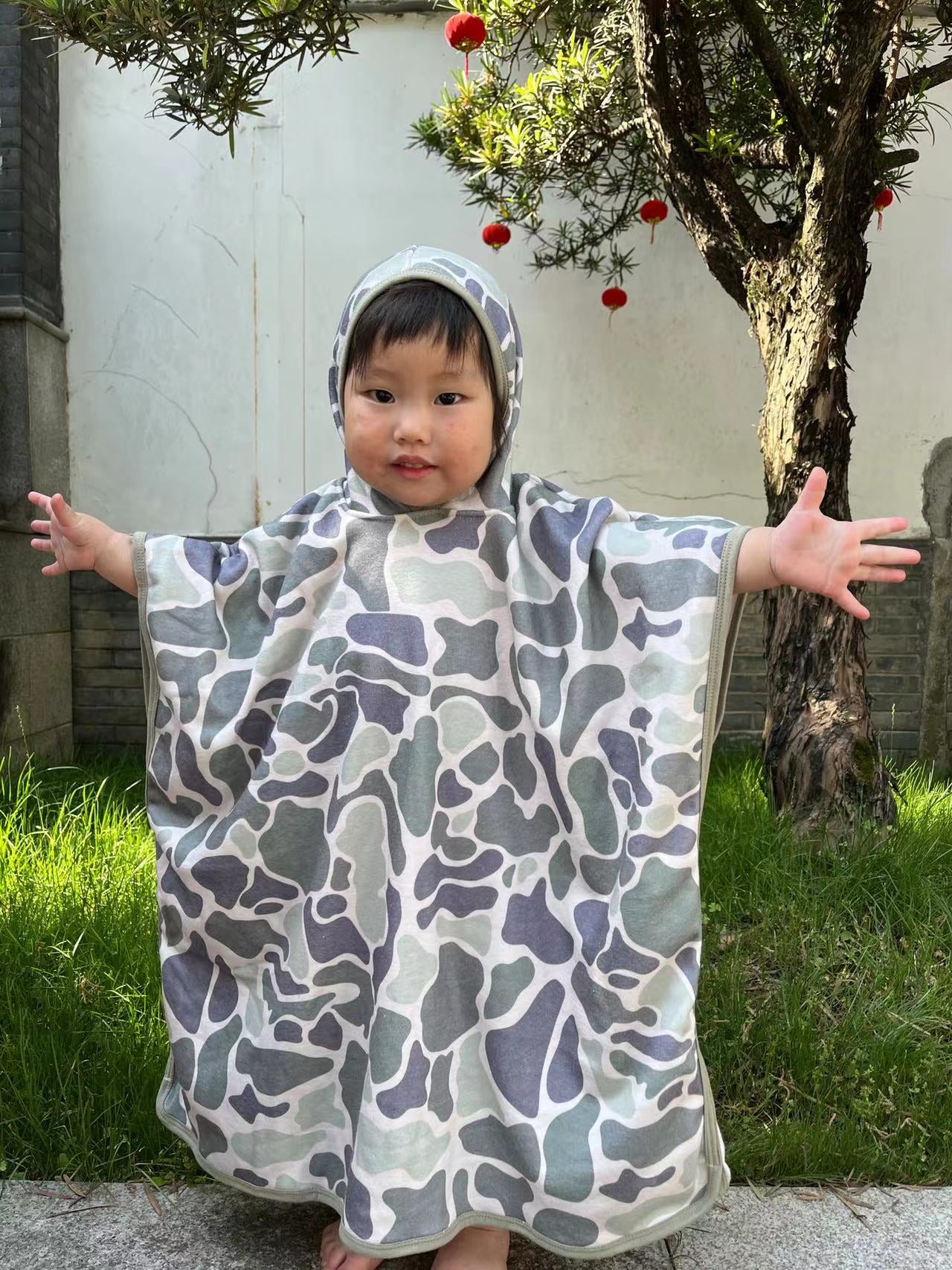 S0326 Green Camo Print Kids Terry Swim Towel Cover Ups