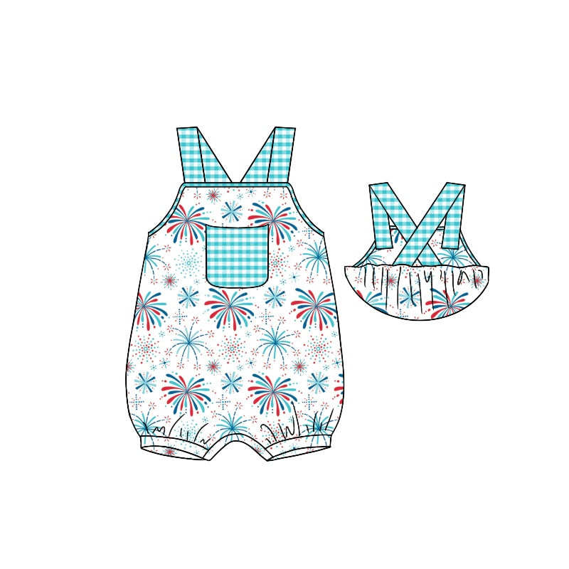 (Pre-order)SR1353 Fireworks Print Baby Boys 4th of July Romper