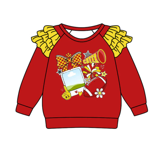 (Custom Design Preorder MOQ 5 Each Item) Team's Red Print Long Sleeve Tee Shirts Top Mom and Me Matching Clothes