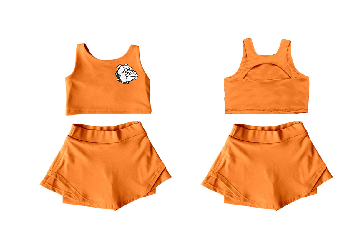 (Custom Design Preorder MOQ 5) Team's Elida Bulldogs Print Tank Backless Top Shorts Skirts Girls Summer Yoga Clothes Set