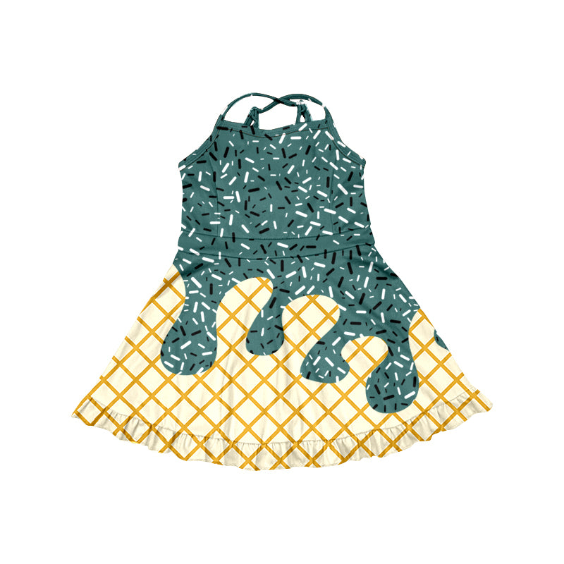 (Custom Design Preorder MOQ 5) Team's Crushers Sprinkles Green Print Shorts Skirts Girls Summer Yoga Dress