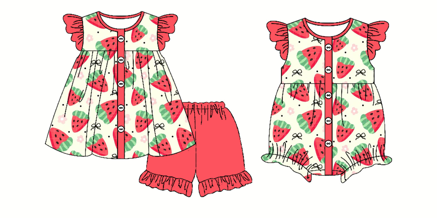 3.29(Custom Design Preorder MOQ 5 Each Design) Watermelon Bows Print Girls Summer Matching Clothes Sisters Wear
