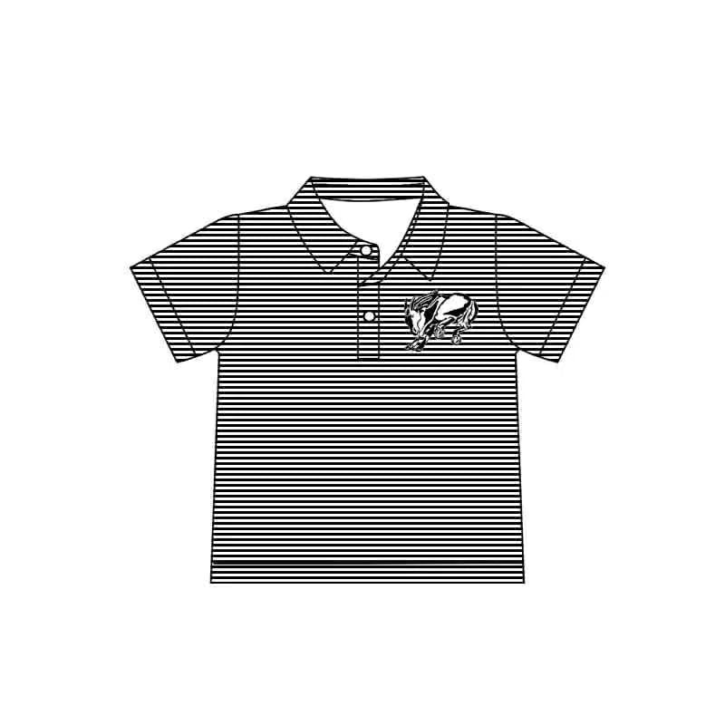 (Custom Design Preorder MOQ 5 Each Item)Team's Horse Black Stripes Print Polo Top Mom and Me Matching Clothes