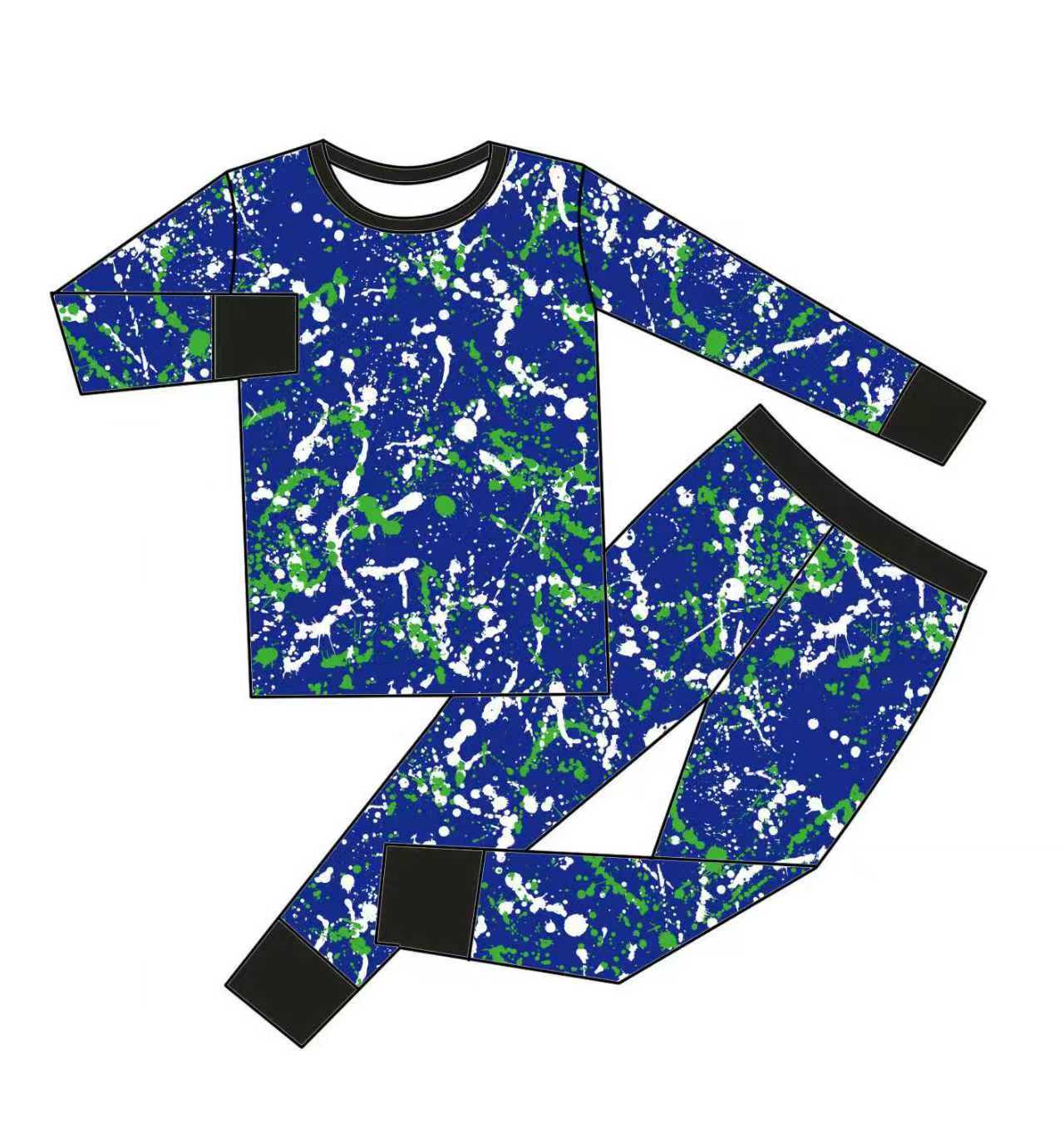 (Custom Design Preorder MOQ 5) Blue Print Boys Pajamas Clothes Set