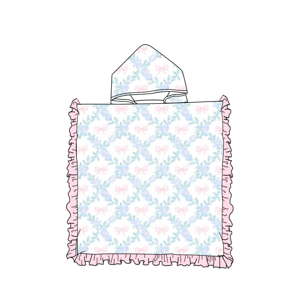 (Custom Design Preorder MOQ 5) Flowers Bows Print Girls Terry Swim Towel Cover Ups