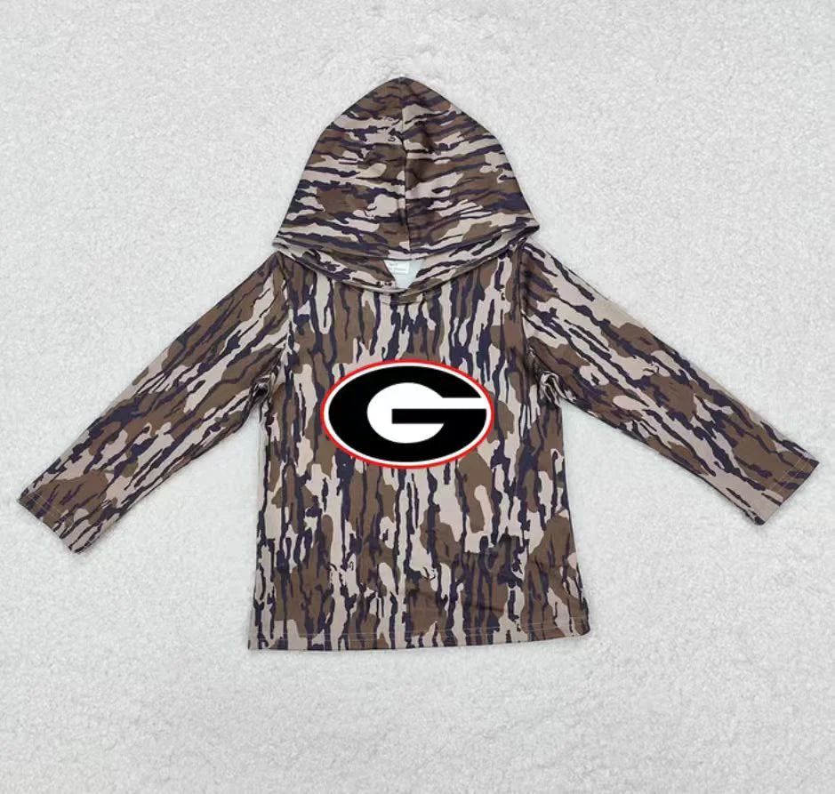(Custom Design Preorder MOQ 5) Team Georgia Camo Print Kids Long Sleeve Hoodie Top
