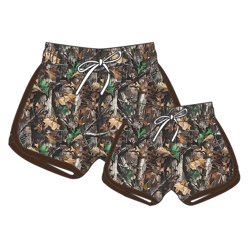 (Custom Design Preorder MOQ 5 Each Design) Branch Camo Print Summer Bottom Sports Shorts Mom and Me Matching Clothes