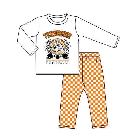 (Custom Design Preorder MOQ 5) Team's Tennessee Top Plaid Pants Boys & Girls Clothes Set