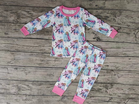 (Custom Design Preorder MOQ 5) Cartoon Princess Print Girls Pajamas Clothes Set