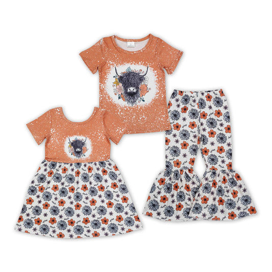 Highland Cow Flowers Print Sisters Western Matching Clothes