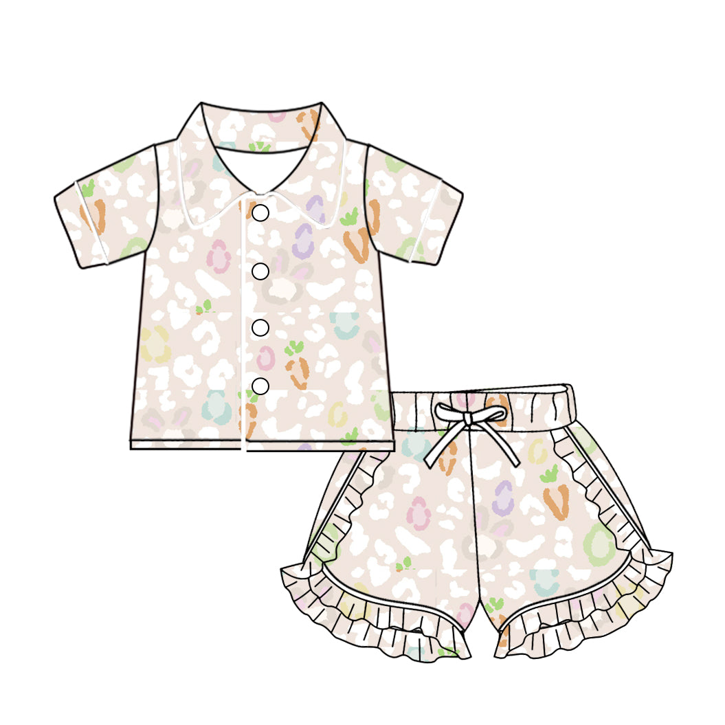 (Custom Design Preorder MOQ 5) Bunny Leopard Print Girls Easter Pajamas Clothes Set