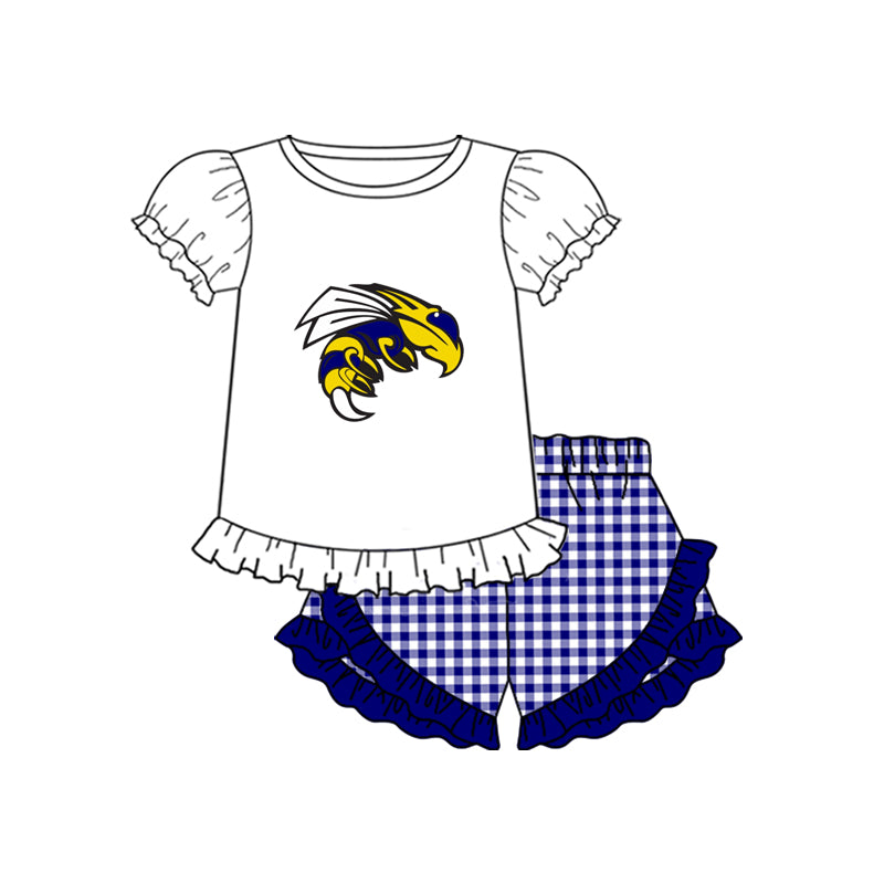 (Custom Design Preorder MOQ 5) Team's Yellowjackets White Top Plaid Shorts Girls Summer Clothes Set